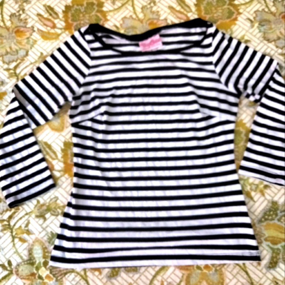 Pin Up Couture- Long Sleeve Black and White Striped Shirt- Size Small